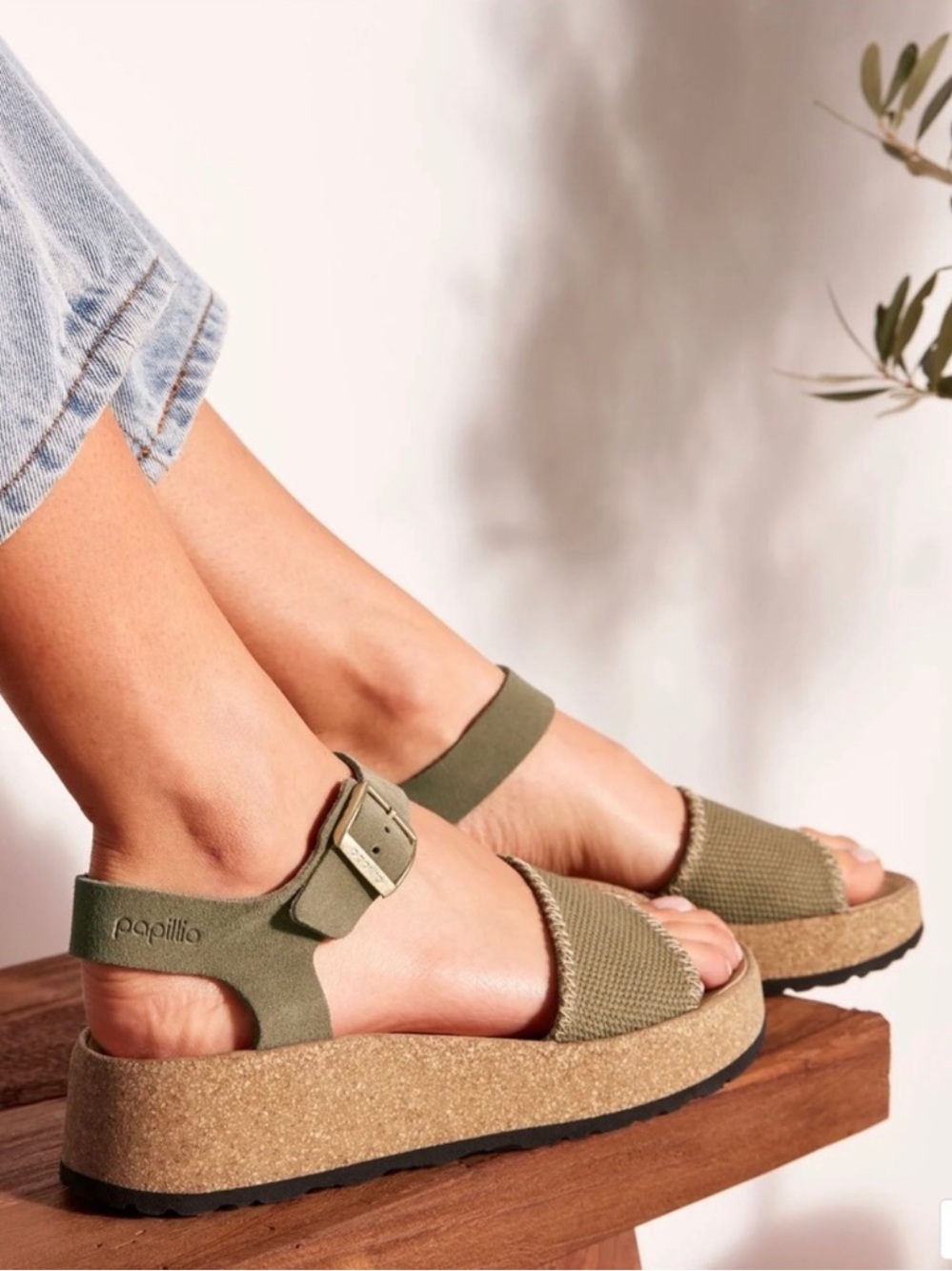 Papillio Glenda Faded Khaki Suede/Canvas by Birkenstock Platform Sandals EU 41 L